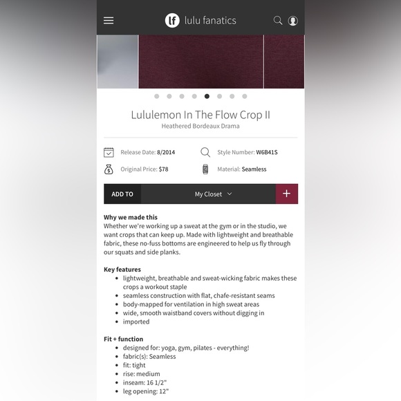 Lululemon In The Flow Crop II Size 4 - Picture 8 of 8